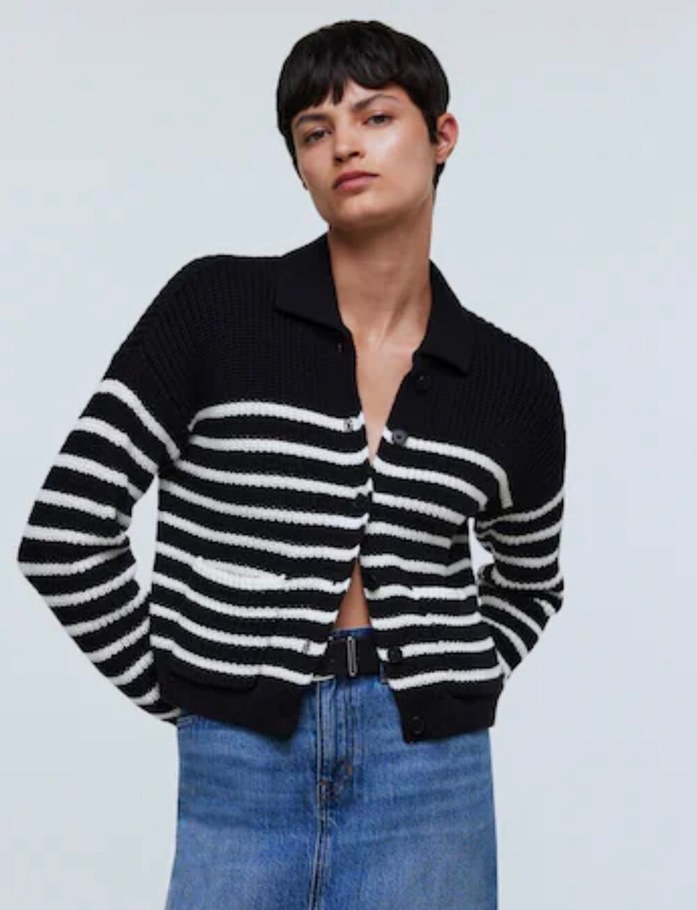 Madewell Ribbed Polo Button Up Knit Cardigan Sweater True Black Size Medium